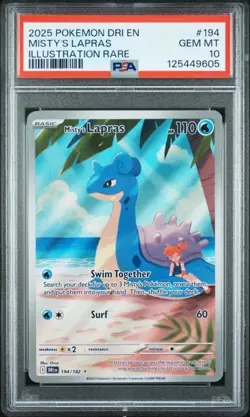 2025 POKEMON DRI EN-DESTINED RIVALS ILLUSTRATION RARE #194 MISTY'S LAPRAS PSA 10 - Image 1