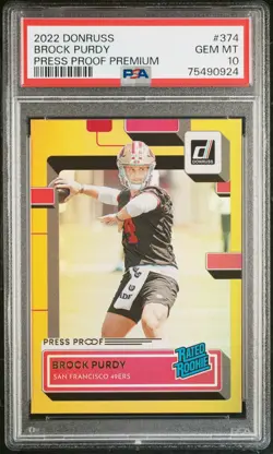 2022 Panini Donruss Rated Rookie Brock Purdy #374 Press Proof Premium PSA 10 - Image 1