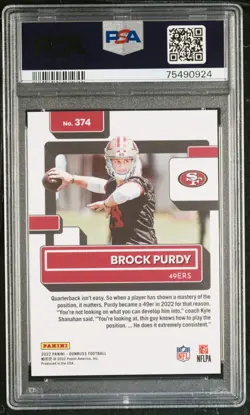 2022 Panini Donruss Rated Rookie Brock Purdy #374 Press Proof Premium PSA 10 - Image 2