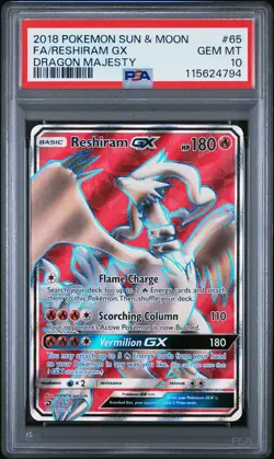 2018 POKEMON SUN & MOON DRAGON MAJESTY #65 FULL ART/RESHIRAM GX PSA 10 - Image 1