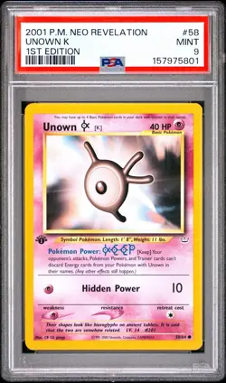 2001 Pokemon 1st Edition Neo Revelation Unown K | PSA 9 - Image 1