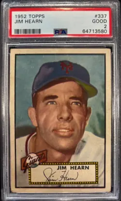 1952 Topps Jim Hearn PSA 2 Good #337 New York Giants Rare James Tolbert Hearn - Image 1