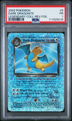 2002 POKEMON LEGENDARY COLLECTION #5 DARK DRAGONITE-REVERSE FOIL PSA 1 - Image 1
