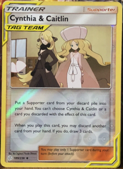 Pokemon - Cynthia & Caitlin 189/236 - Reverse Holo - Cosmic Eclipse - NM/M - Image 1