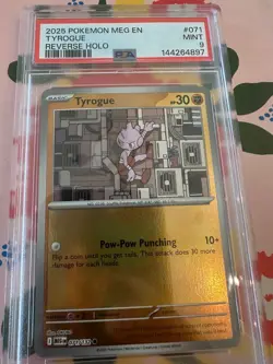 2025 Pokemon MEG EN #071 Tyrogue PSA 9 MINT Reverse Holo - Image 1