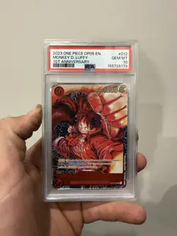 2023 One Piece OP05 Monkey D. Luffy 1st Anniversary Alt Art Card ST01-012 PSA 10 - Image 1
