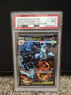 2025 POKEMON PFL EN-PHANTASMAL FLAMES #125 MEGA CHARIZARD X EX PSA 9 MINT - Image 1