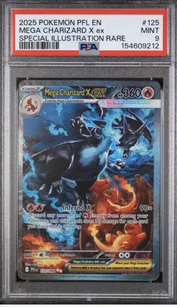 2025 POKEMON PFL EN-PHANTASMAL FLAMES #125 MEGA CHARIZARD X EX PSA 9 MINT - Image 1