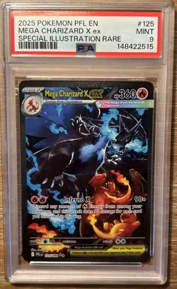 2025 POKEMON PFL EN-PHANTASMAL FLAMES #125 MEGA CHARIZARD X EX PSA 9 - Image 1
