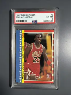 1987 Fleer Basketball Sticker #2 Michael Jordan EX MT PSA 6 - Image 1