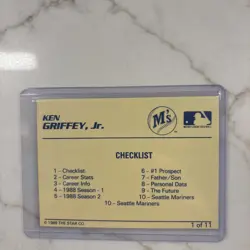 1989 Star Ken Griffey Jr. - White/Blue Ken Griffey Jr #1 Yellow Back (RC) RARE - Image 2