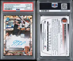 2025 Bowman Draft Auto Gavin Kilen #CPA-GK Popcorn Refractor /5 PSA 10 - Pop 1 - Image 3