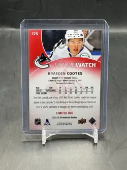 2025-26 UD SP Authentic Future Watch Limited Red Braeden Cootes RC #175 Canucks - Image 2