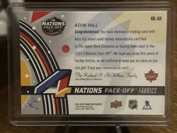 Adin Hill 2025-26 SP Game Used #4N-AH 4 Nations Face Off Fabrics Jersey - Image 2