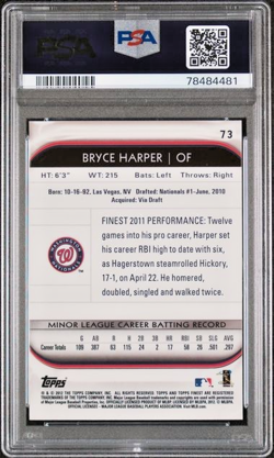 💎2012 Topps Finest #73 Bryce Harper RC PSA 10💎 - Image 2