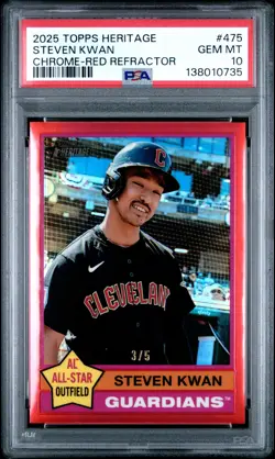2025 TOPPS HERITAGE CHROME-RED REFRACTOR #475 STEVEN KWAN 3/5 PSA 10 - Image 1
