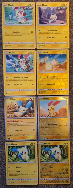 Pokemon Plusle Minun Bundle Shining Legends Fusion Strike Reverse Holo 8 Cards - Image 1