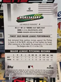 2026 Topps Finest - Roki Sasaki Green Mini Diamond /99 - Image 2
