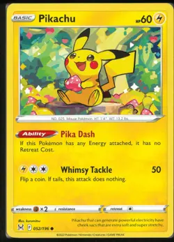 Pikachu 052/196 Common Lost Origin Pokemon Near Mint - Image 1