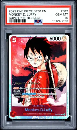 One Piece Monkey D. Luffy Super Pre-Release Starter Deck ST01-012 SR SPR PSA 10 - Image 1