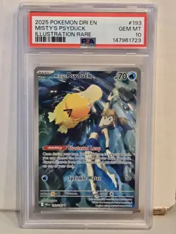 2025 Pokemon Destine Rivals MISTY'S PSYDUCK #193 DRI EN Illustration Rare PSA 10 - Image 1