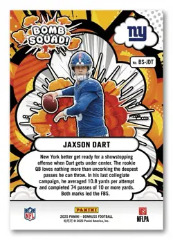 2025 Donruss Bomb Squad Jaxson Dart New York Giants Rookie RC - Image 2