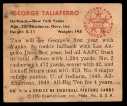 1950 Bowman #14 GEORGE TALIAFERRO New York Yanks VG-VGEX (Fnt Wrinkle RS) - Image 2