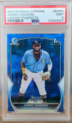 Bowman 2023 Sapphire Junior Caminero Chrome Prospects BCP-61 RC 1st PSA 9 - Image 1