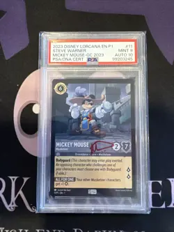 2023 DISNEY LORCANA EN P1-PROMO GEN CON 11 MICKEY MOUSE MUSKETEER PSA 9 Auto 10 - Image 1