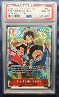 2025 One Piece OP13 EN Ace Sabo Luffy Alternate Art #007 PSA 10 GEM MINT - Image 1