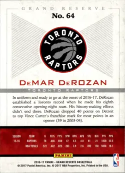 DeMar DeRozan Base Panini Grand Reserve 64 NM - Image 2
