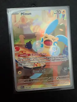 Pokemon Minun Card 194/182 Paradox Rift Illustration, Rare, Near Mint Condition - Image 1
