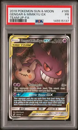 2019 POKEMON SUN & MOON TEAM UP #165 GENGAR & MIMIKYU GX TEAM UP-FA PSA 1 - Image 1