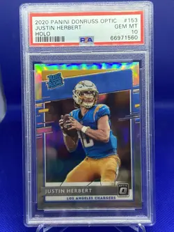 2020 Panini Donruss Optic Holo #153 Justin Herbert RC Rookie Gem Mint PSA 10 - Image 1