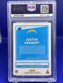 2020 Panini Donruss Optic Holo #153 Justin Herbert RC Rookie Gem Mint PSA 10 - Image 2