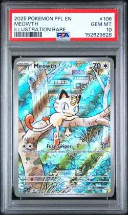 2025 POKEMON PFL EN-PHANTASMAL FLAMES ILLUSTRATION RARE #106 MEOWTH PSA 10 - Image 1