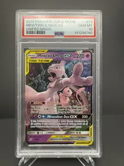 Pokemon 2019 Unified Minds Mewtwo & Mew GX 71/236 TAG TEAM Holo PSA 10 - Image 1