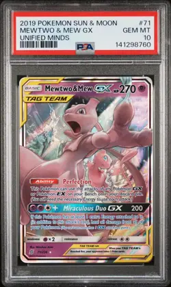 Pokemon 2019 Unified Minds Mewtwo & Mew GX 71/236 TAG TEAM Holo PSA 10 - Image 3