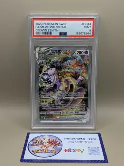Pokemon TCG 2023 SWSH Full Art Mewtwo VSTAR Crown Zenith GG44/GG70 PSA 9 - Image 1