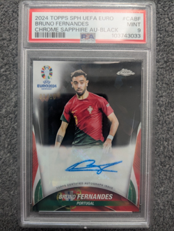 2024 TOPPS CHROME UEFA EURO SAPPHIRE BRUNO FERNANDES AUTOGRAPH BLACK#D/10 PSA 9 - Image 1