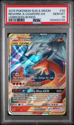 Reshiram & Charizard GX 20/214 Holo Tag Team Sun & Moon Unbroken Bonds PSA 10 - Image 1