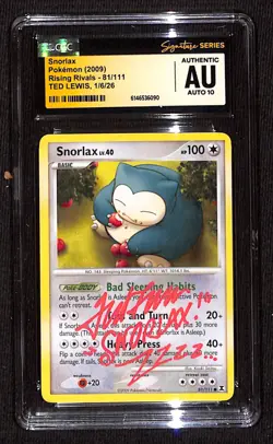 CGC Authentic Auto 10 Signed Ted Lewis Snorlax 81/111 Rising Rivals Regular - Image 1