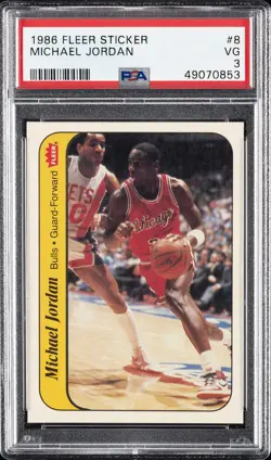 1986 FLEER STICKER #8 MICHAEL JORDAN PSA 3 - Image 1