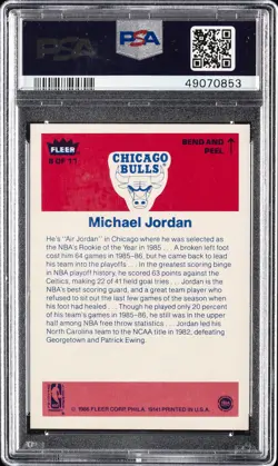 1986 FLEER STICKER #8 MICHAEL JORDAN PSA 3 - Image 2