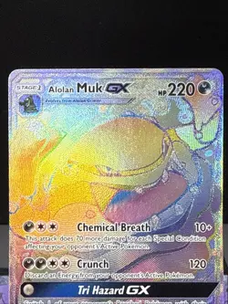 Pokemon Card Alolan Muk GX 157/147 Burning Shadows Holo Rainbow Secret Rare LP - Image 2