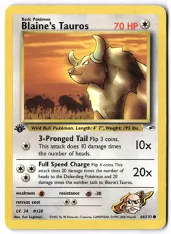 Pokemon Card - Blaine's Tauros 64/132 1st Edition Common - Gym Heroes - MP - Image 1