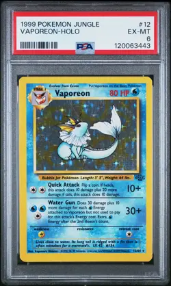 1999 Vintage Vaporeon Holo Pokemon TCG Jungle #12 PSA 6 - Image 1