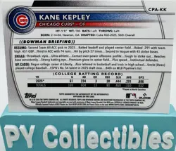 2025 Bowman Chrome Draft Kane Kepley 1st On Card Auto #CPA-KK Cubs - Image 3