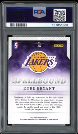 2012 Panini Brilliance #15 KOBE BRYANT Spellbound "T" PSA 10 GEM MINT - Image 2