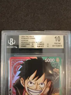 Card one Piece Monkey D. Luffy- Korean -0P01-003 Leader alt art- BGS 10 Pristine - Image 2